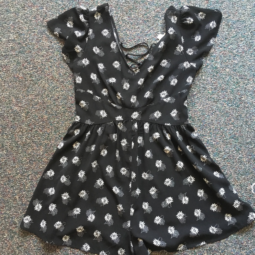 Black and White Floral Romper
